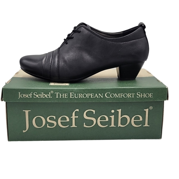 Josef Seibel Amy Pumps Women Size 8 8.5 Euro 39 Black Leather Low Heels Lace Up - Picture 1 of 10